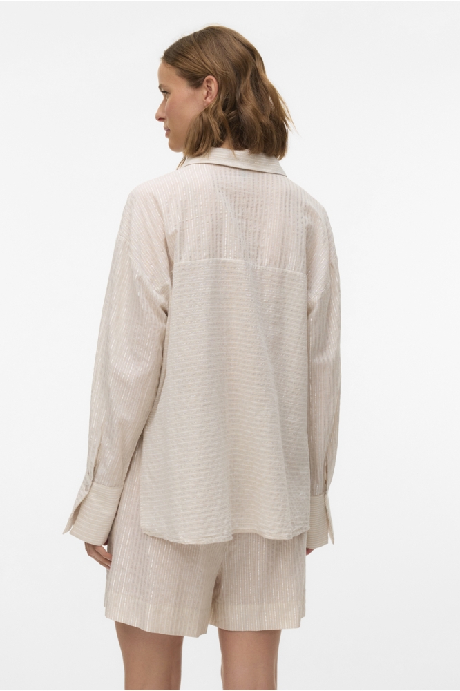 VMPAULINE LS SHIRT WVN GA 10324604 SILVER LINING/SNOW WHITE